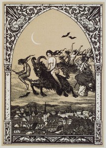 Witches flying to Sabbat by Bernard Zuber Woodblock print 1926_013